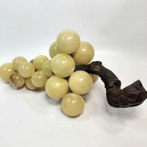 Large Vintage MCM 15" Italian Alabaster Stone Grapes Cluster Driftwood Stem